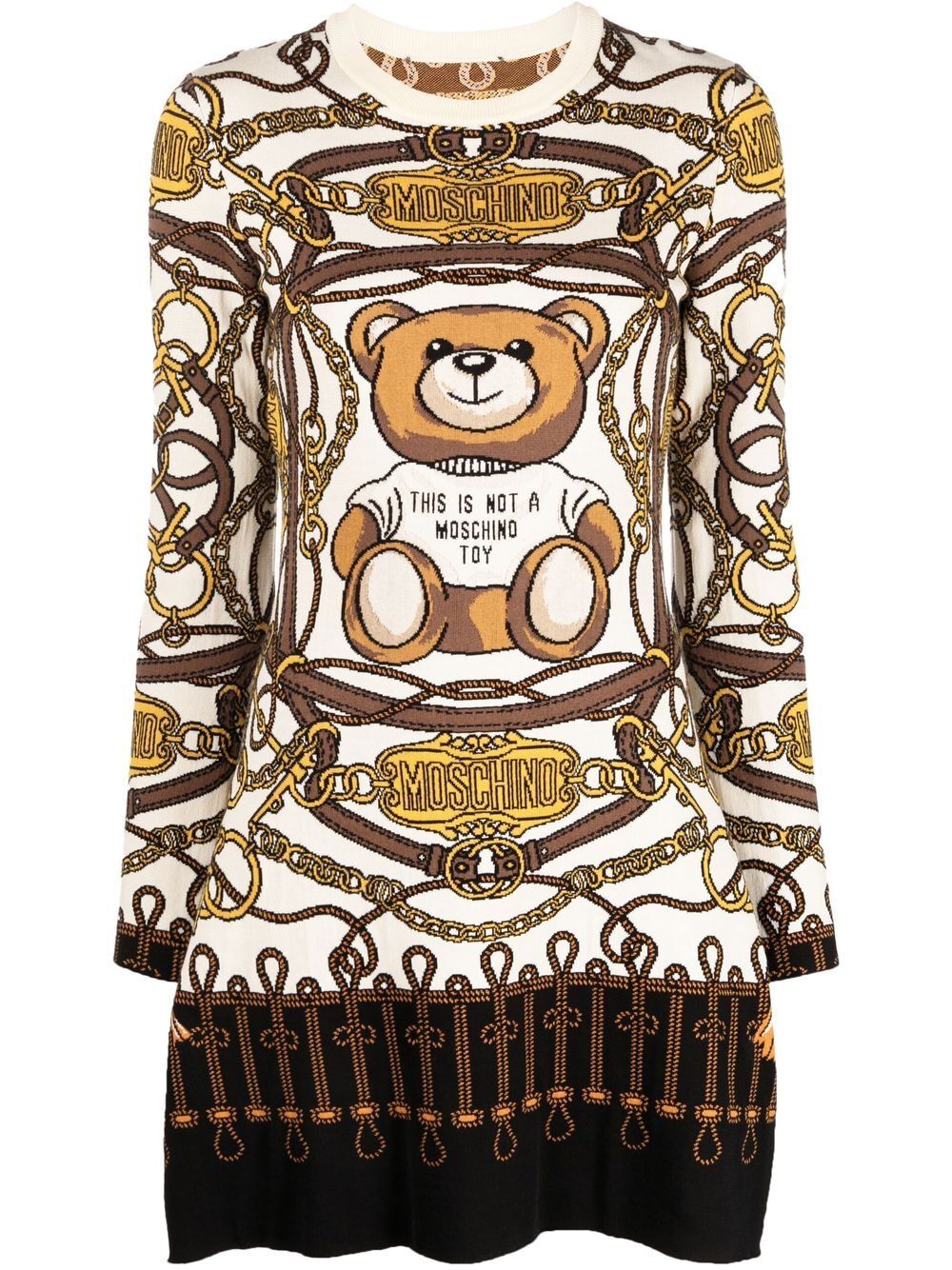 Moschino Teddy logo intarsia-knit dress - Neutrals