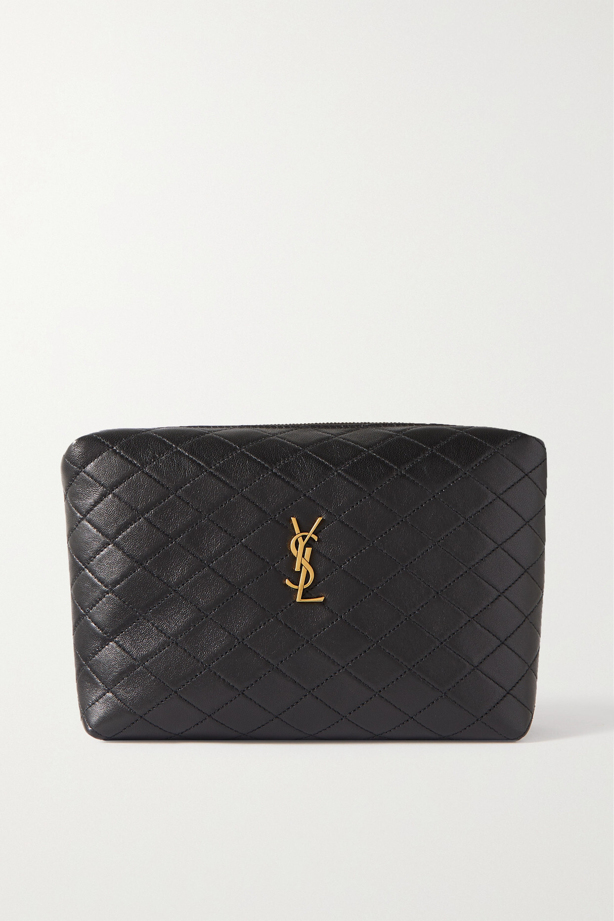 SAINT LAURENT - Quilted Textured-leather Pouch - Black