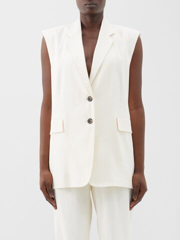 frame - sleeveless organic linen-blend jacket - womens - off white