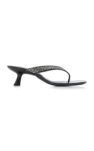 Simon Miller Beep Crystal-Embellished Leather Thong Sandals in black