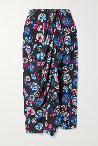 Isabel Marant - Breetizi Draped Floral-print Silk Crepe De Chine Midi Skirt - Blue