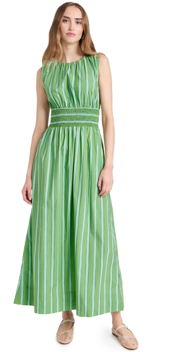 faithfull the brand cira maxi dress akaia stripe- green xxl