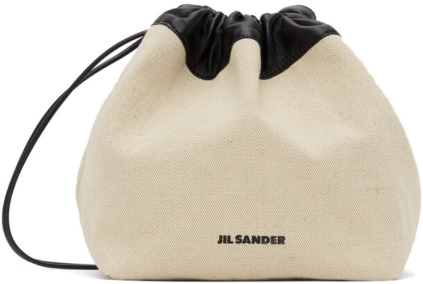 Jil Sander Beige & Black Drawstring Crossbody Bag in natural