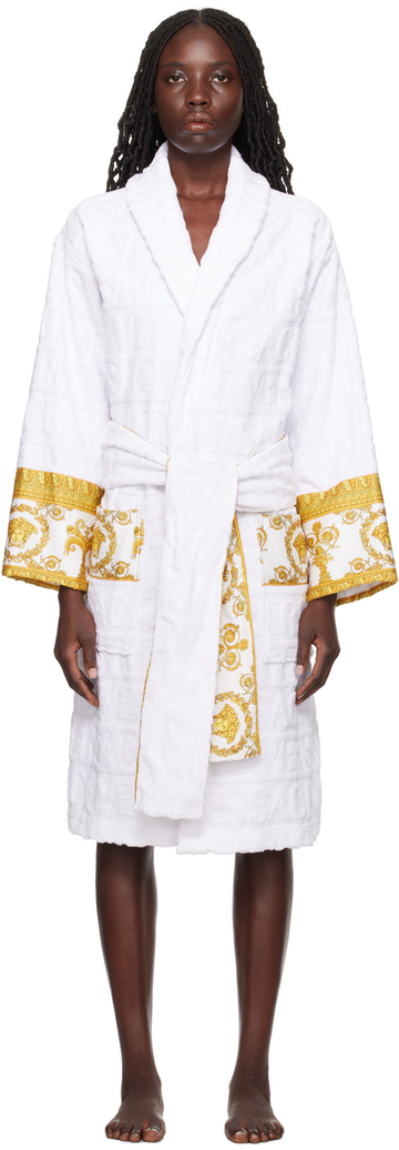 versace underwear white 'i heart baroque' robe in bianco