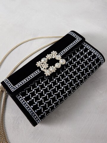 roger vivier - flower crystal-embellished velvet clutch bag - womens - black silver