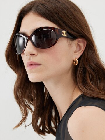 celine eyewear - triomphe oval acetate sunglasses - womens - tortoiseshell