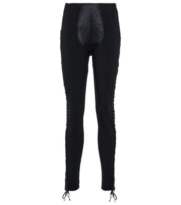 Jean Paul Gaultier x Lotta Volkova Lace-up satin and mesh leggings in black