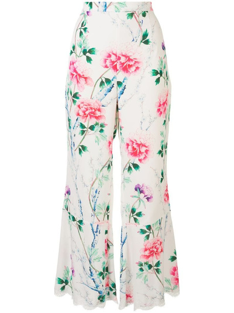 Andrew Gn floral-print flared trousers in white