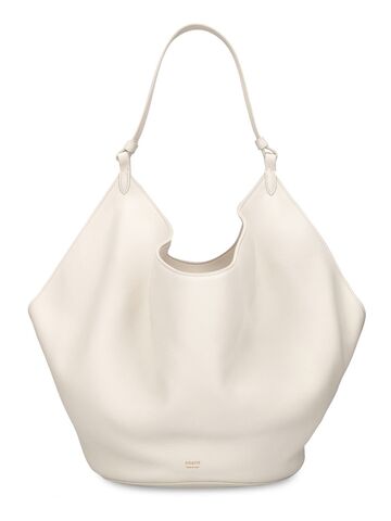 khaite medium lotus smooth leather tote bag in white