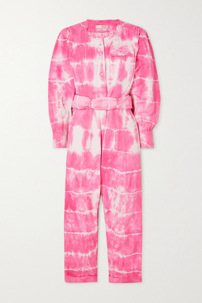 LOVESHACKFANCY - Paca Cropped Tie-dyed Cotton-twill Jumpsuit - Pink