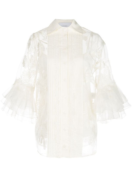 Marchesa sheer floral pattern blouse in white