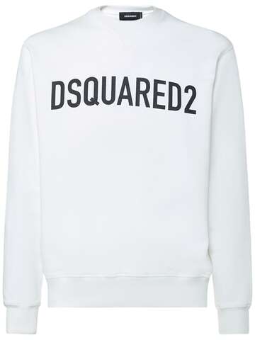 dsquared2 logo cotton jersey sweatshirt in white