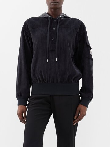 moncler - snap-button corduroy hoodie - womens - black