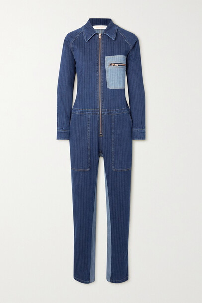 See By Chloé See By Chloé - Patchwork Striped Denim Jumpsuit - Blue