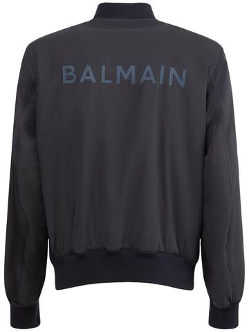 balmain logo zipped nylon bomber jacket in navy