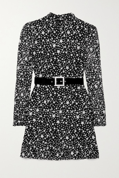 REBECCA VALLANCE - Notte Belted Printed Lace Mini Dress - Black
