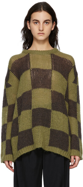 TheOpen Product Green & Brown Wool Chessboard Check Sweater