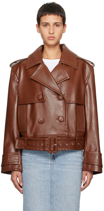 stand studio brown fern faux-leather jacket