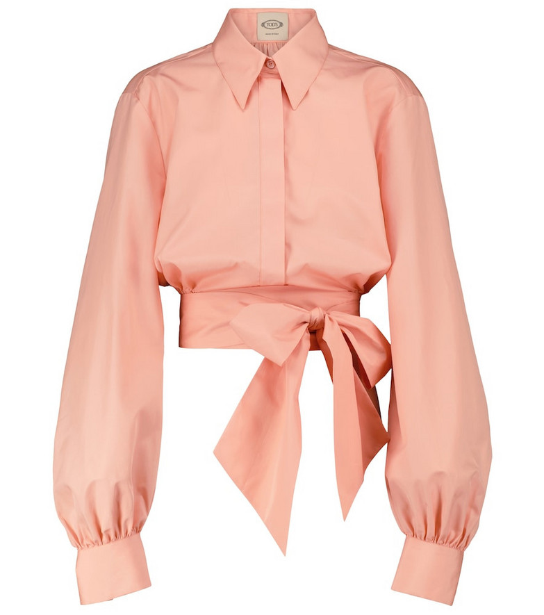Tod's Long-sleeved cropped cotton shirt in pink