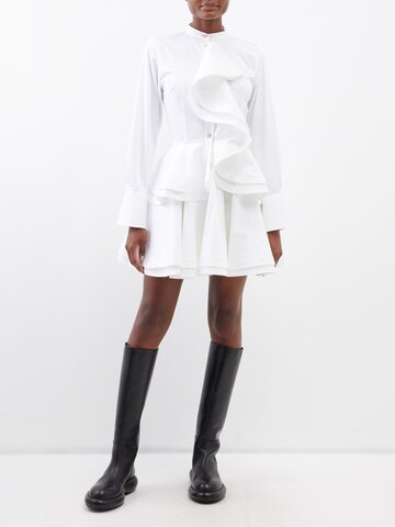 Palmer/harding Palmer//harding - Endure Ruffled Cotton-twill Mini Shirt Dress - Womens - White