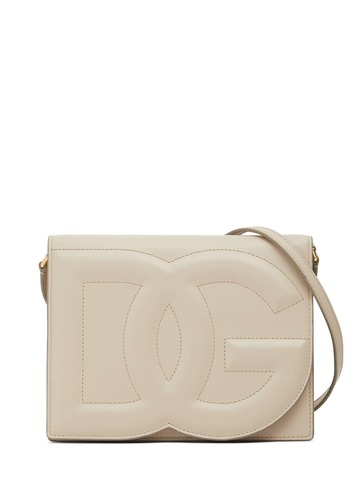 dolce & gabbana logo leather shoulder bag in ivory