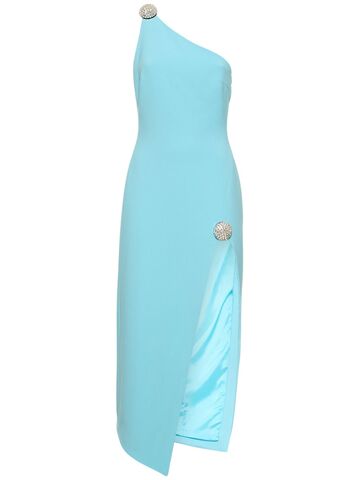 david koma one-shoulder cady midi dress w/crystal in turquoise