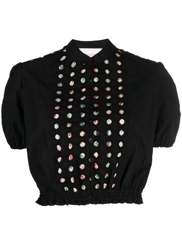 see by chloé see by chloé cotton short-sleeve cropped shirt - black
