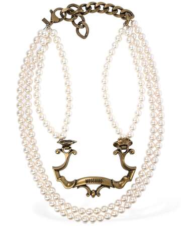 MOSCHINO Imitation Pearl Collar Necklace in gold / white