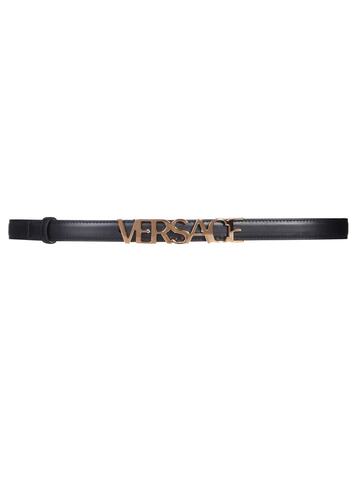 Versace Logo Leather Belt in nero