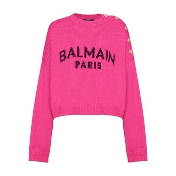 Balmain logo cropped knit jumper in noir / fuchsia