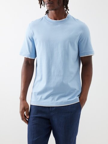 brunello cucinelli - layered-effect cotton-jersey t-shirt - mens - light blue