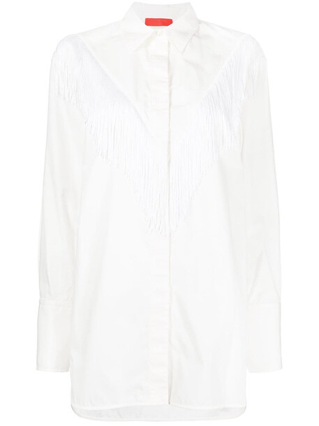 Commission fringed long-sleeve shirt - White
