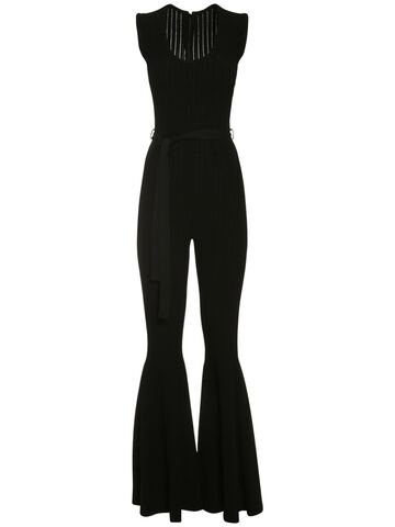 ALBERTA FERRETTI Ribbed Viscose Blend Jumpsuit W/ Belt in black