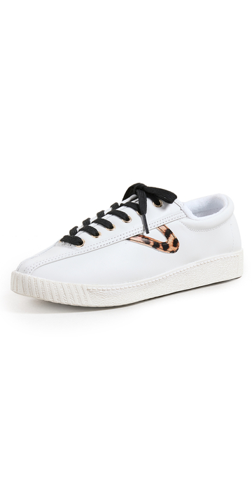 Tretorn Nylite Plus Leather Sneakers in white / leopard