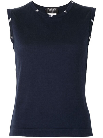 chanel pre-owned cc embroidery knitted top in blue