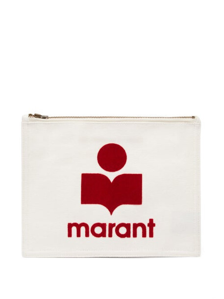 Isabel Marant - Nettia Logo-flocked Canvas Pouch - Womens - White Multi