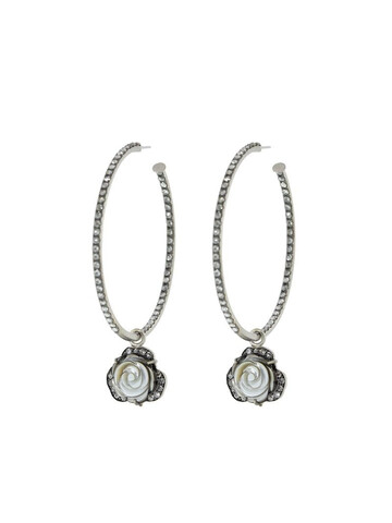 Sylva & Cie 18kt white gold diamond flower hoop earrings in silver