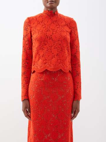 giambattista valli - wool-blend macramé-lace top - womens - orange