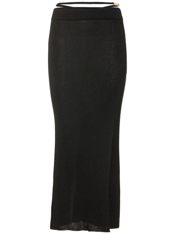 GCDS Ribbed Lurex Knit Long Skirt in black