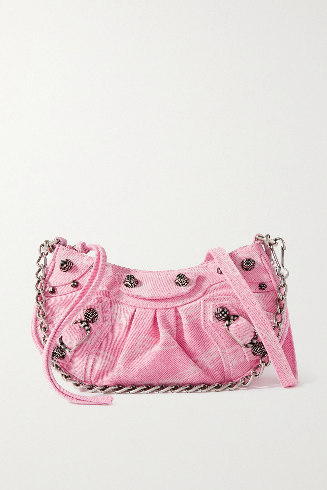 Balenciaga - Le Cagole Mini Studded Printed Denim Shoulder Bag - Pink