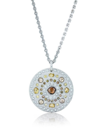 De Beers 18kt white gold Talisman Large Medal diamond pendant necklace in metallic