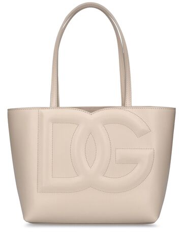 dolce & gabbana small dg logo leather tote bag in ivory