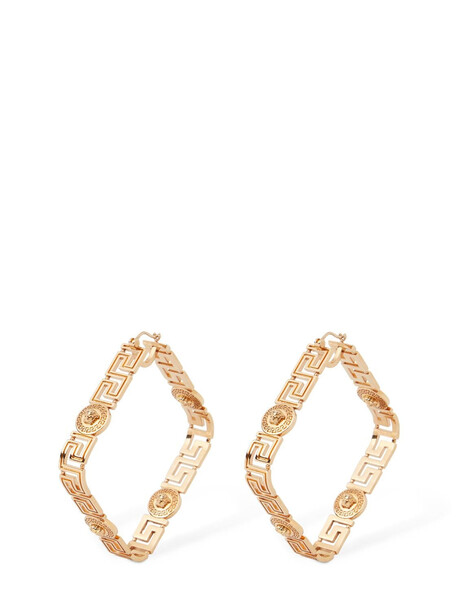 VERSACE Greek Motif Big Squared Hoop Earrings in gold