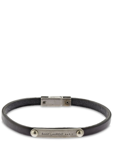 saint laurent ysl logo tag leather bracelet in black