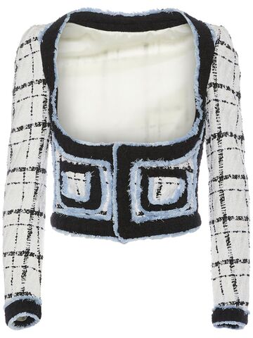 dsquared2 bouclé cropped jacket in white / multi