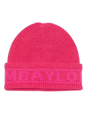 bimba y lola logo intarsia-knit cotton-blend beanie - pink