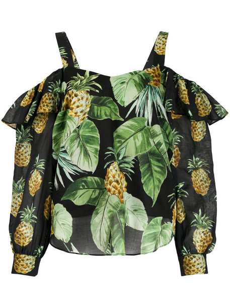 Twin-Set pineapple-print cold-shoulder blouse in black