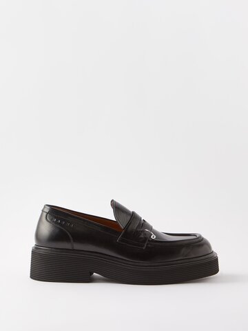 marni - pierced leather penny loafers - mens - black