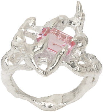 Harlot Hands SSENSE Exclusive Silver Peony Ring in rose