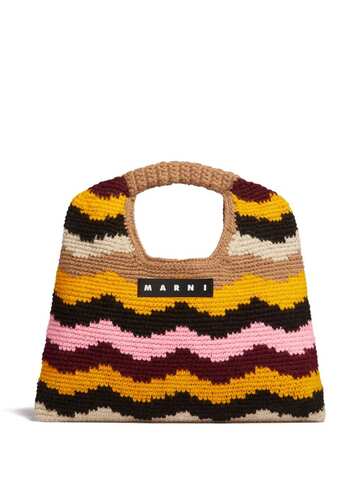 marni market waves knitted tote bag - brown